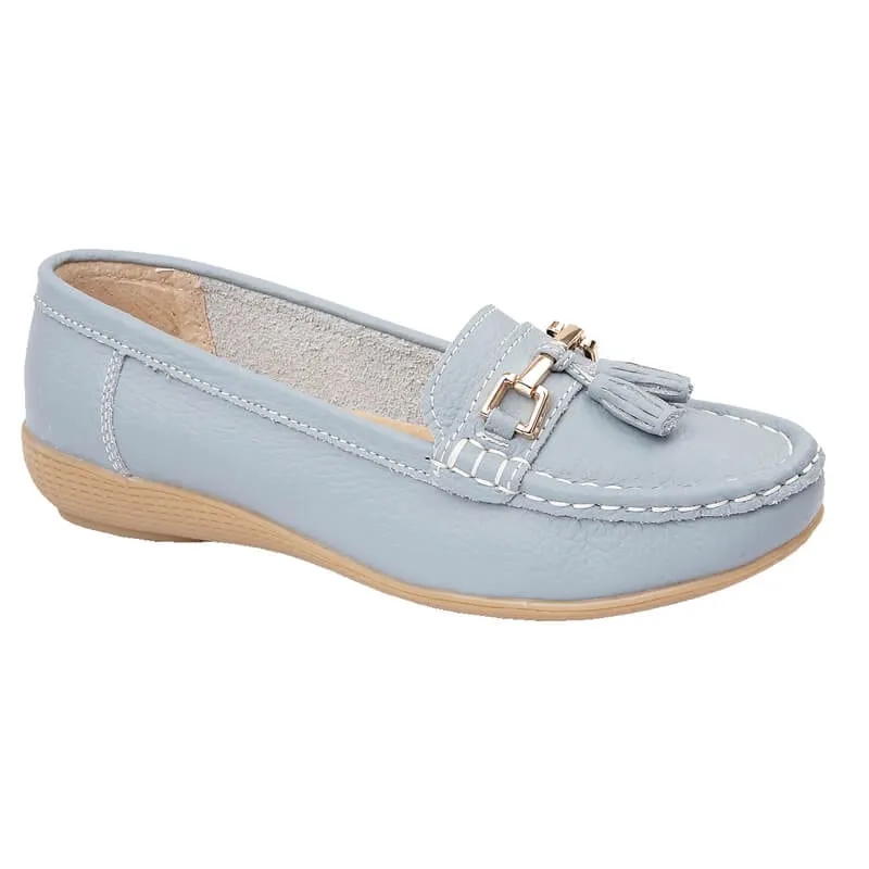 Jo & Joe Nautical Women's Leather Slip On Moccasin Baby Blue