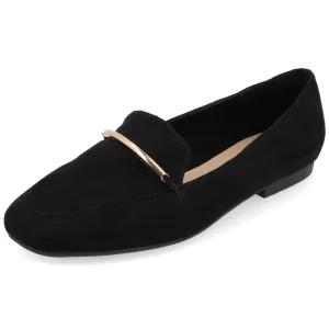 Journee Womens Loafer Flat Notched Topline Square Toe Slip-On Block Heel - Wrenn Casual Dress Shoe Black 8.5 Medium Womens US