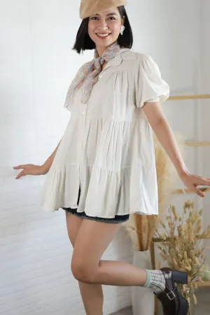 JULES Button-down Tiered Mini Dress (Off White)