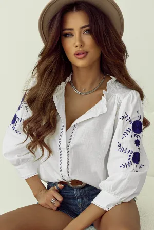 KaleaBoutique Floral Embroidered Bracelet Sleeve Shirt
