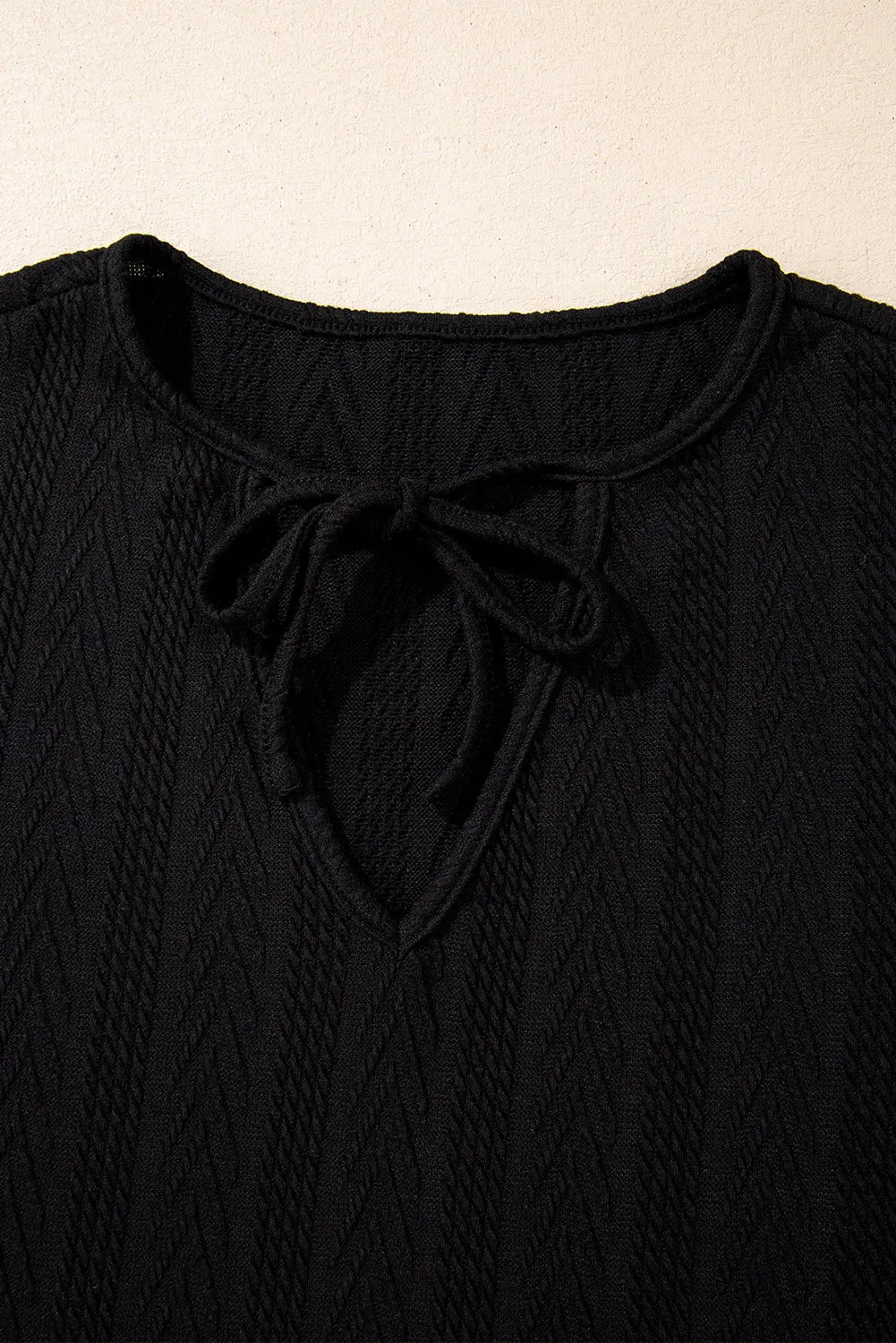 KaleaBoutique Floral Patchwork Textured Knit Drawstring V Neck Blouse