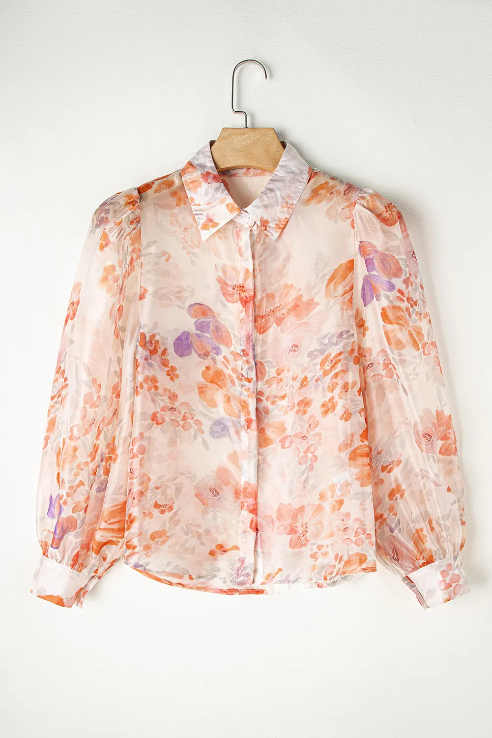 KaleaBoutique Floral Print Collared Balloon Sleeve Loose Shirt