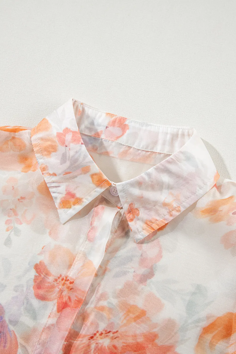 KaleaBoutique Floral Print Collared Balloon Sleeve Loose Shirt