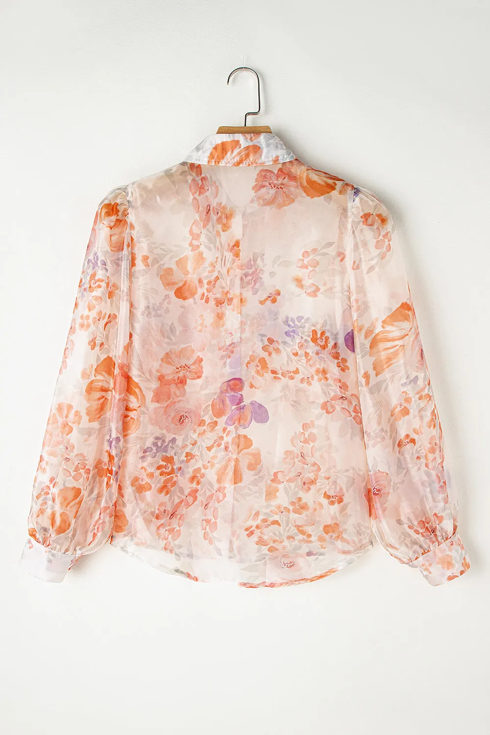 KaleaBoutique Floral Print Collared Balloon Sleeve Loose Shirt