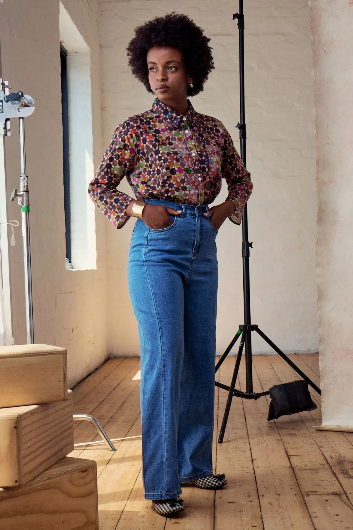 Kaleidoscope Shirt Grey in Cotton Voile