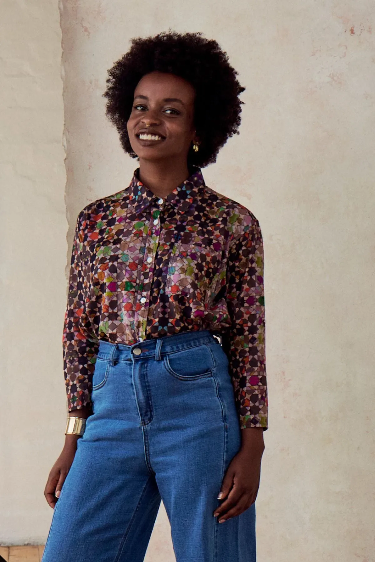 Kaleidoscope Shirt Grey in Cotton Voile