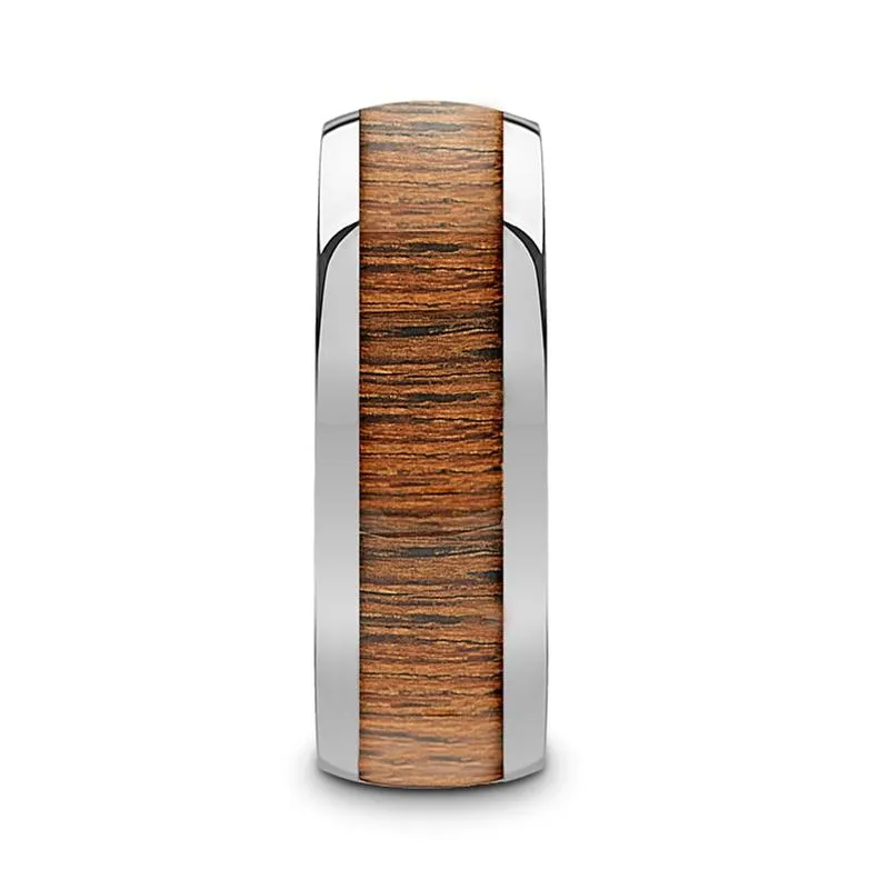 KAMEHA | Silver Tungste Ring, Koa Wood Inlay, Domed