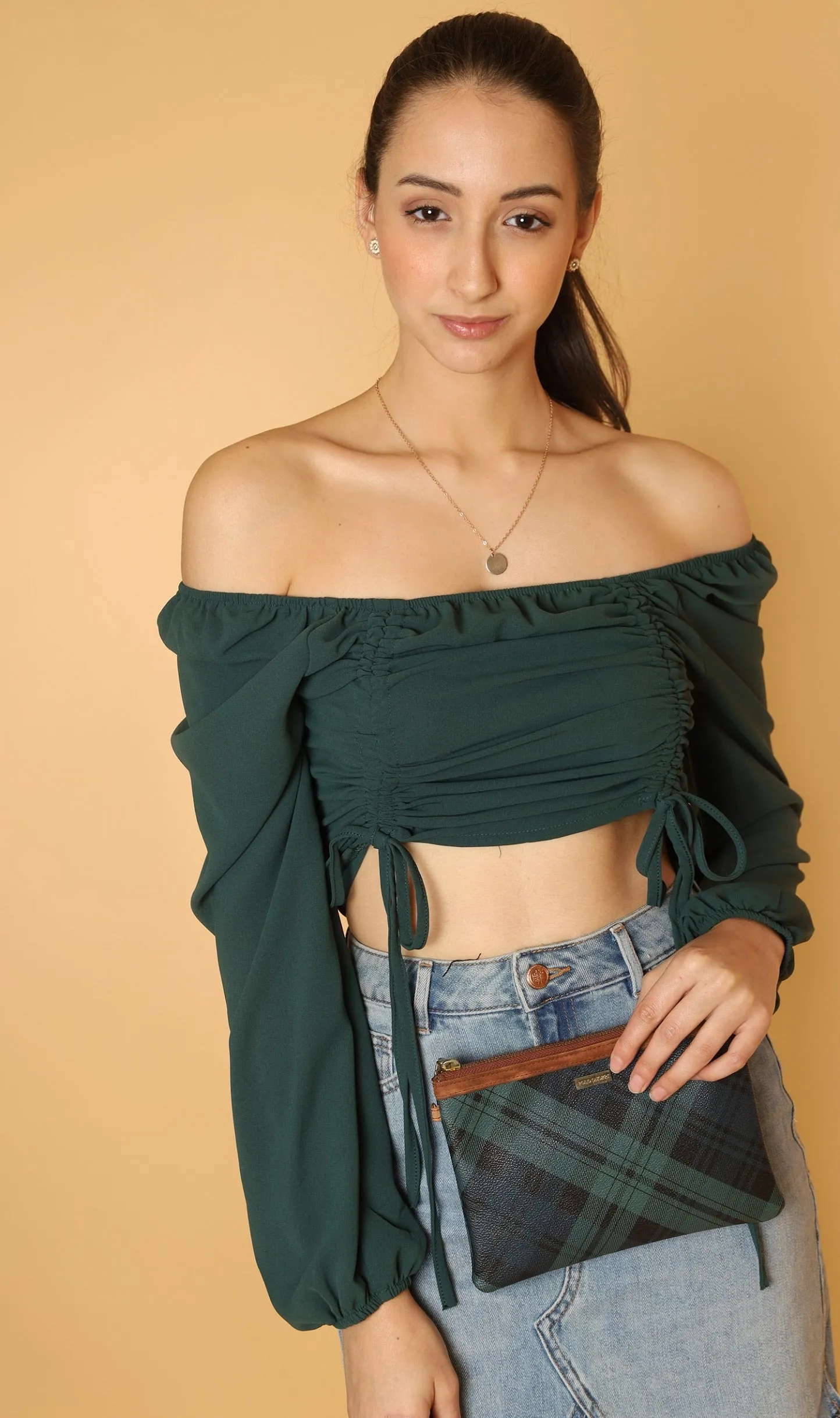 KIRA Ruched Off-Shoulder Top (Emerald Green)