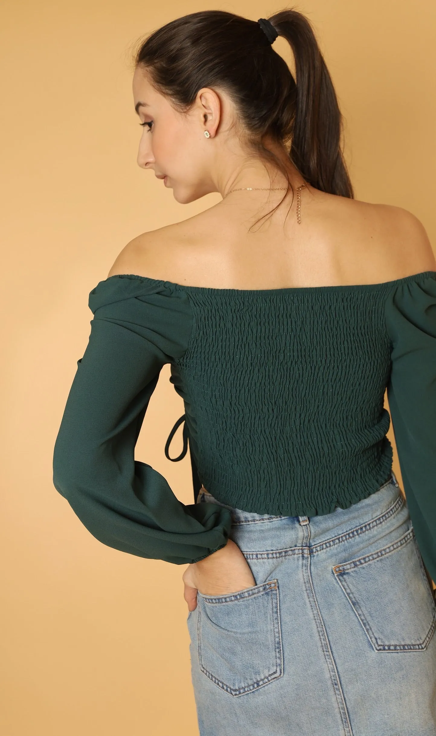 KIRA Ruched Off-Shoulder Top (Emerald Green)