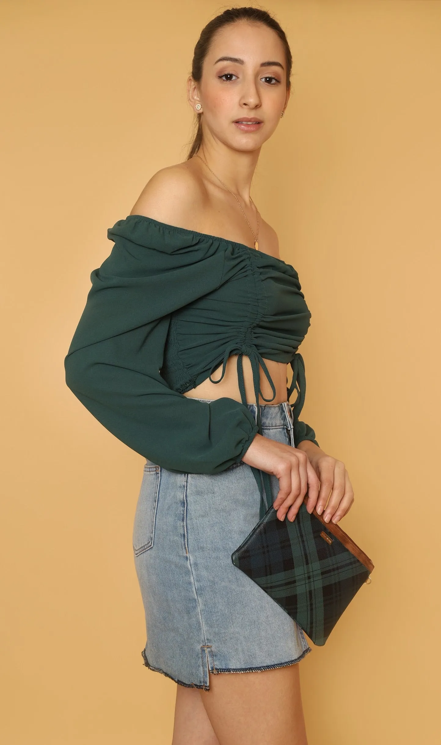 KIRA Ruched Off-Shoulder Top (Emerald Green)