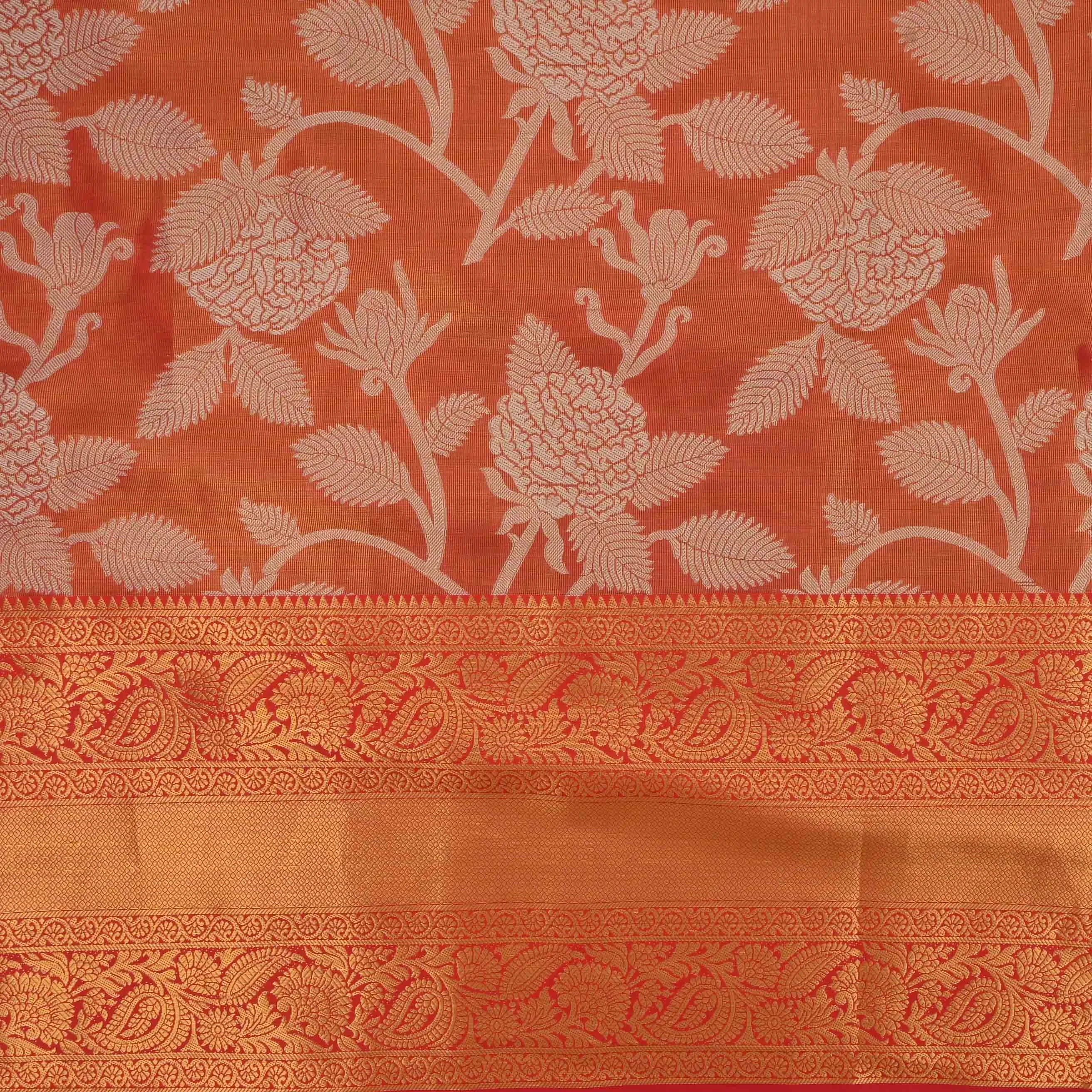 Koi Orange Kanchi Tissue Floral Fabric