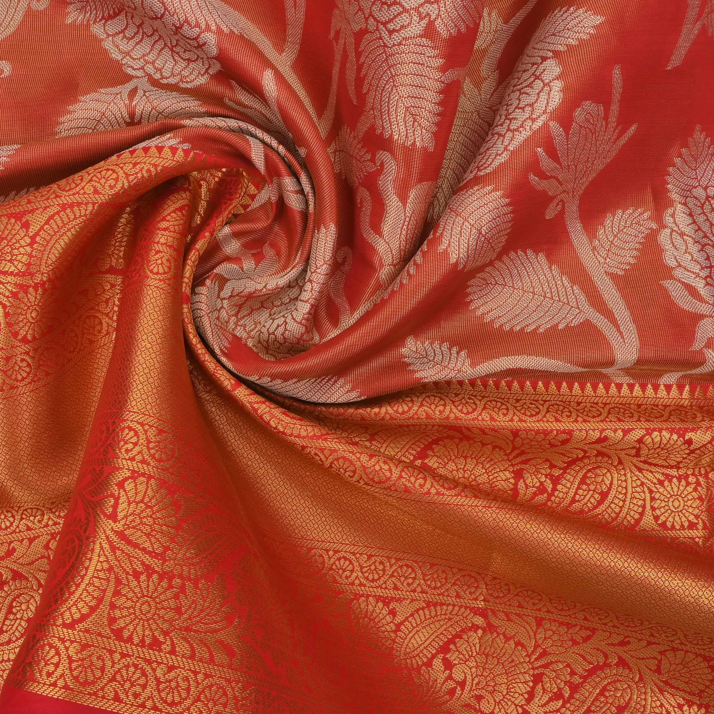 Koi Orange Kanchi Tissue Floral Fabric