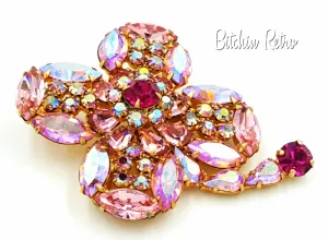Kramer Rhinestone Brooch Vintage Delicate Shades of Cotton Candy Pink