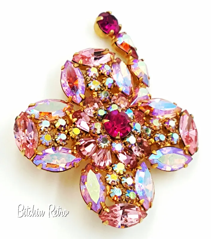 Kramer Rhinestone Brooch Vintage Delicate Shades of Cotton Candy Pink