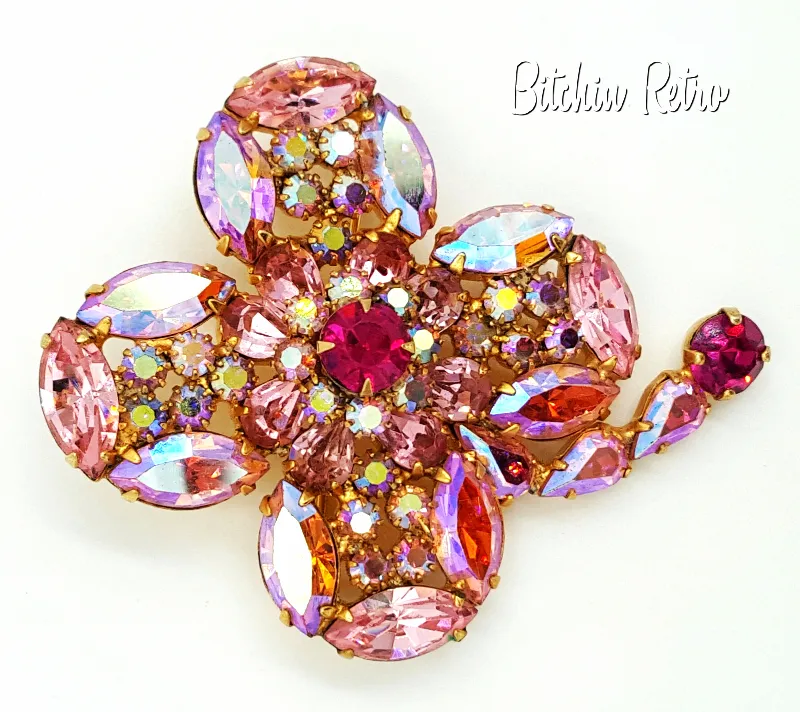 Kramer Rhinestone Brooch Vintage Delicate Shades of Cotton Candy Pink