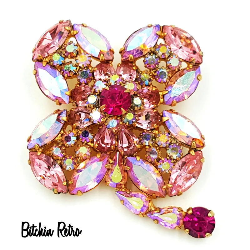 Kramer Rhinestone Brooch Vintage Delicate Shades of Cotton Candy Pink