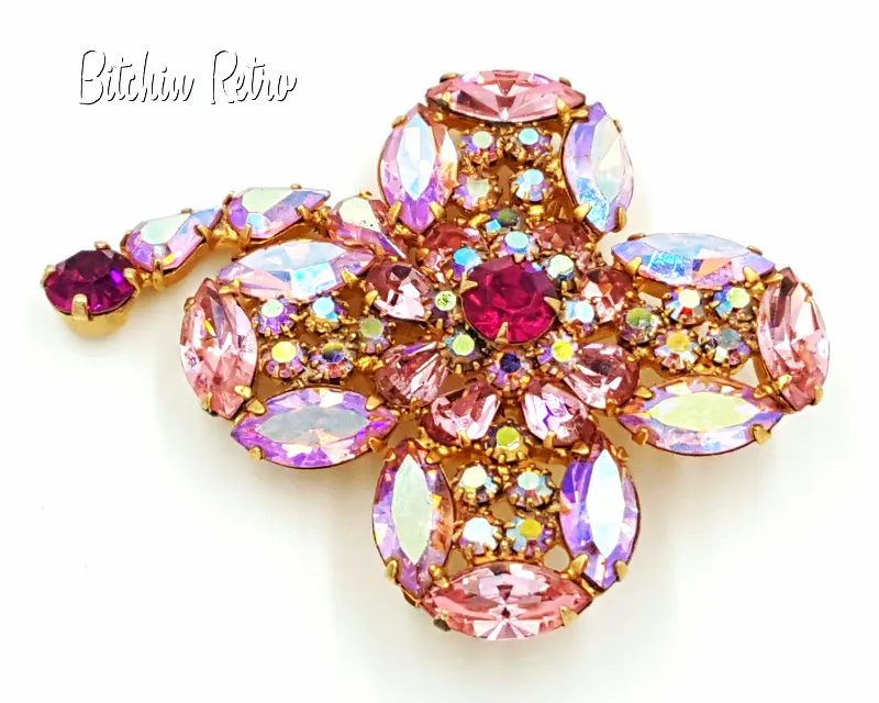 Kramer Rhinestone Brooch Vintage Delicate Shades of Cotton Candy Pink