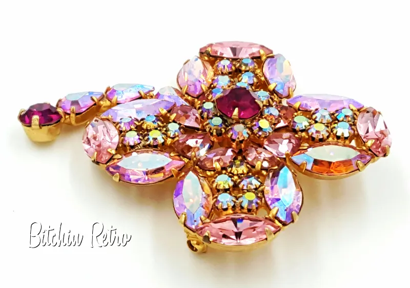 Kramer Rhinestone Brooch Vintage Delicate Shades of Cotton Candy Pink