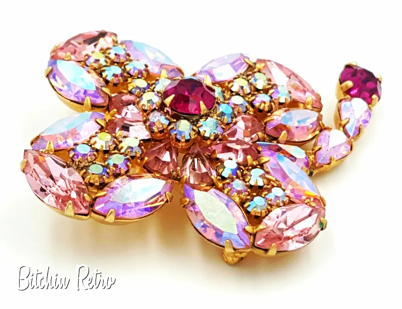 Kramer Rhinestone Brooch Vintage Delicate Shades of Cotton Candy Pink