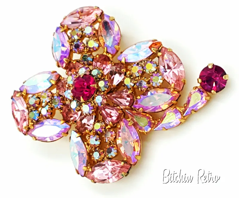 Kramer Rhinestone Brooch Vintage Delicate Shades of Cotton Candy Pink