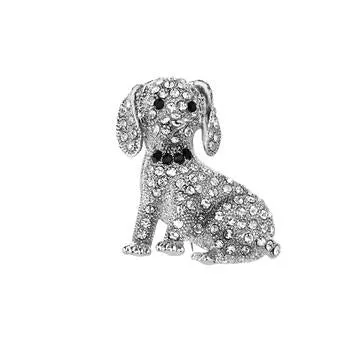 KYLIE SILVER & CRYSTAL DOG BROOCH