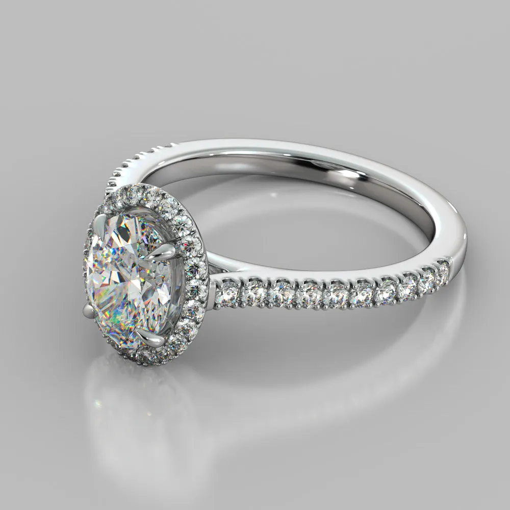 Lab Grown Diamond Oval Cut Halo Engagement Ring With Accents