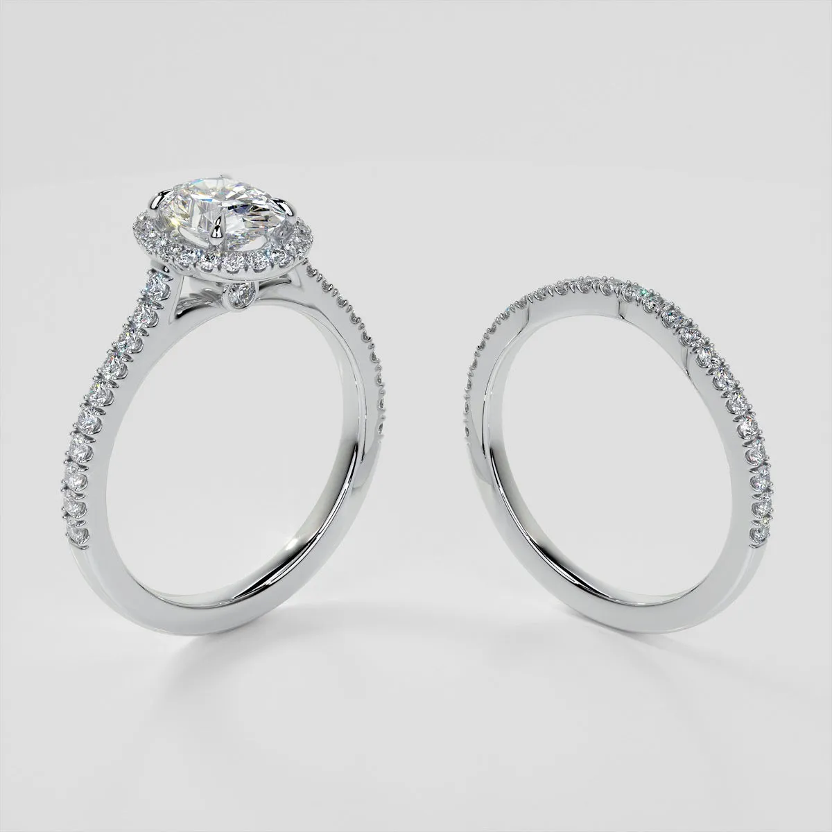 Lab Grown Diamond Oval Cut Halo Engagement Ring With Accents
