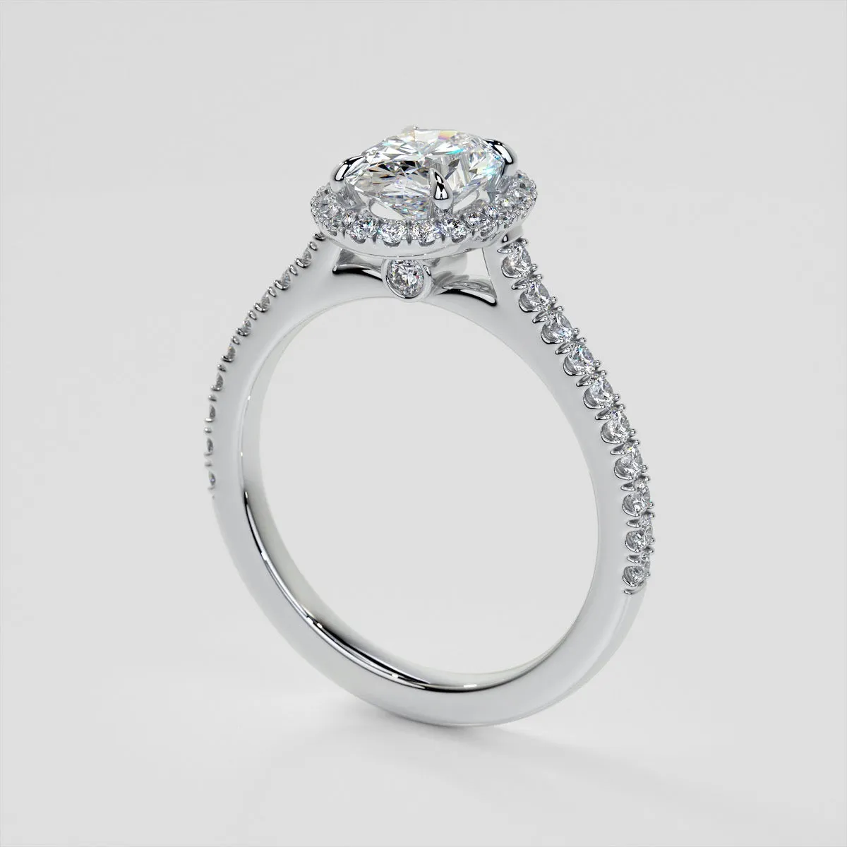 Lab Grown Diamond Oval Cut Halo Engagement Ring With Accents
