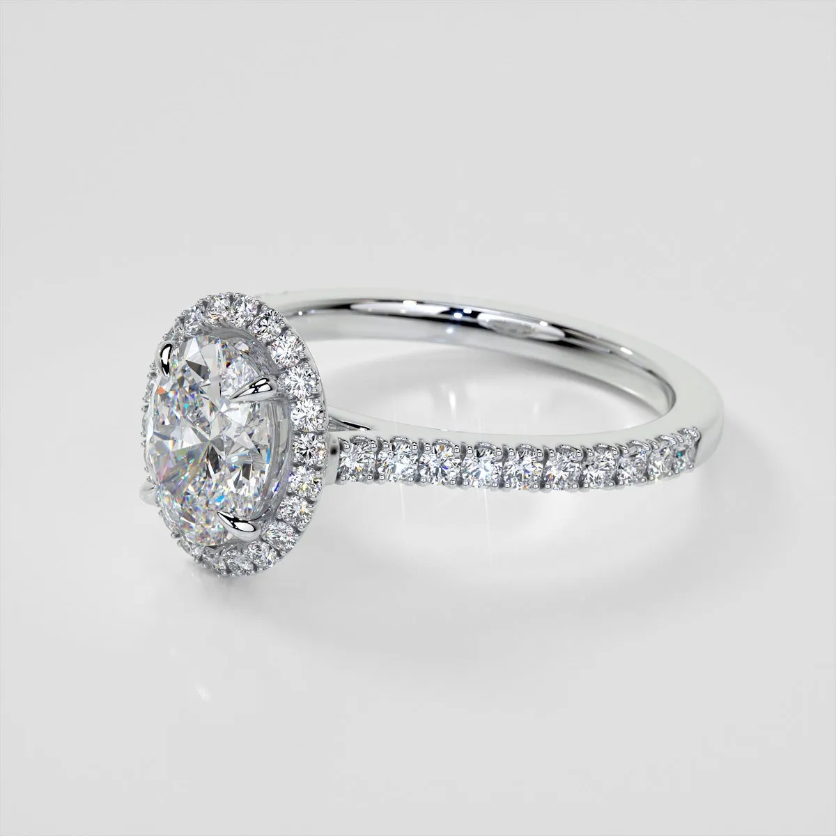 Lab Grown Diamond Oval Cut Halo Engagement Ring With Accents