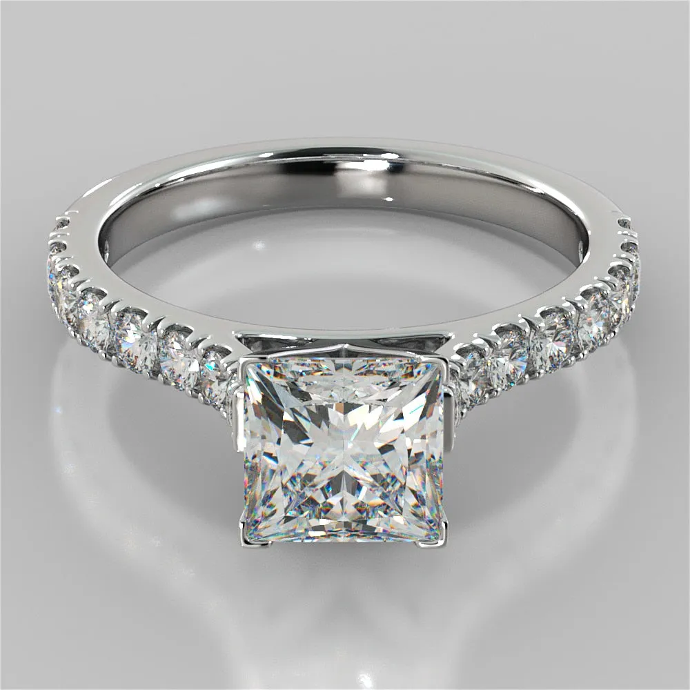 Lab Grown Diamond Princess Cut Cathedral Scallop Style Engagement Ring With Accents