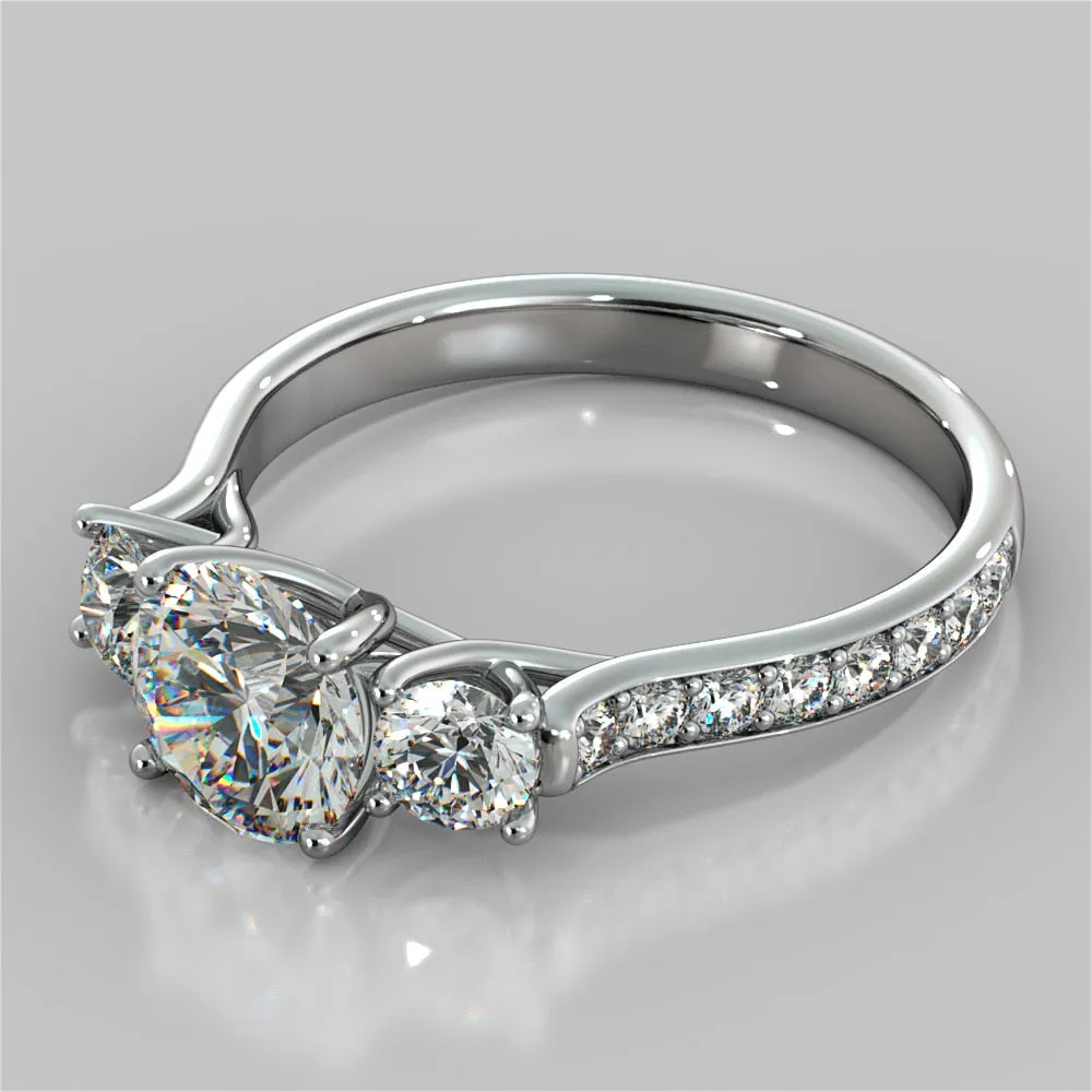 Lab Grown Diamond Round Cut Three Stone Trellis Engagement Ring