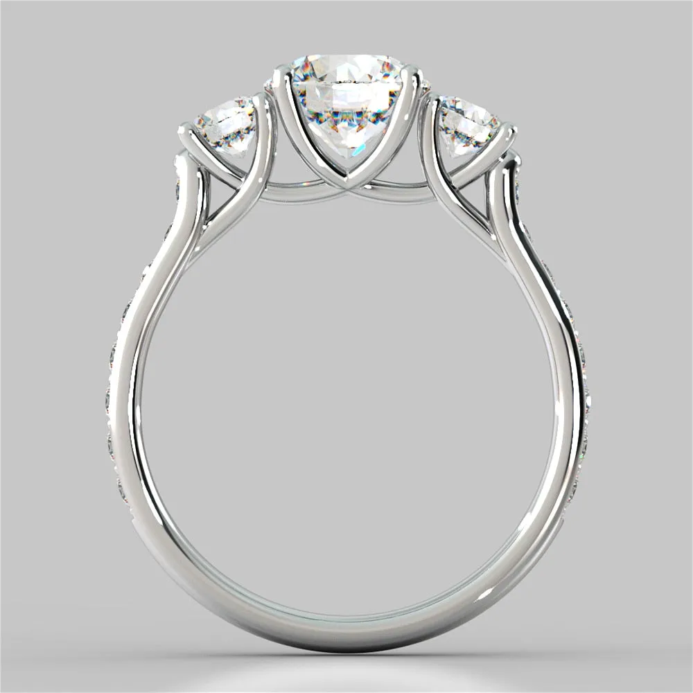 Lab Grown Diamond Round Cut Three Stone Trellis Engagement Ring