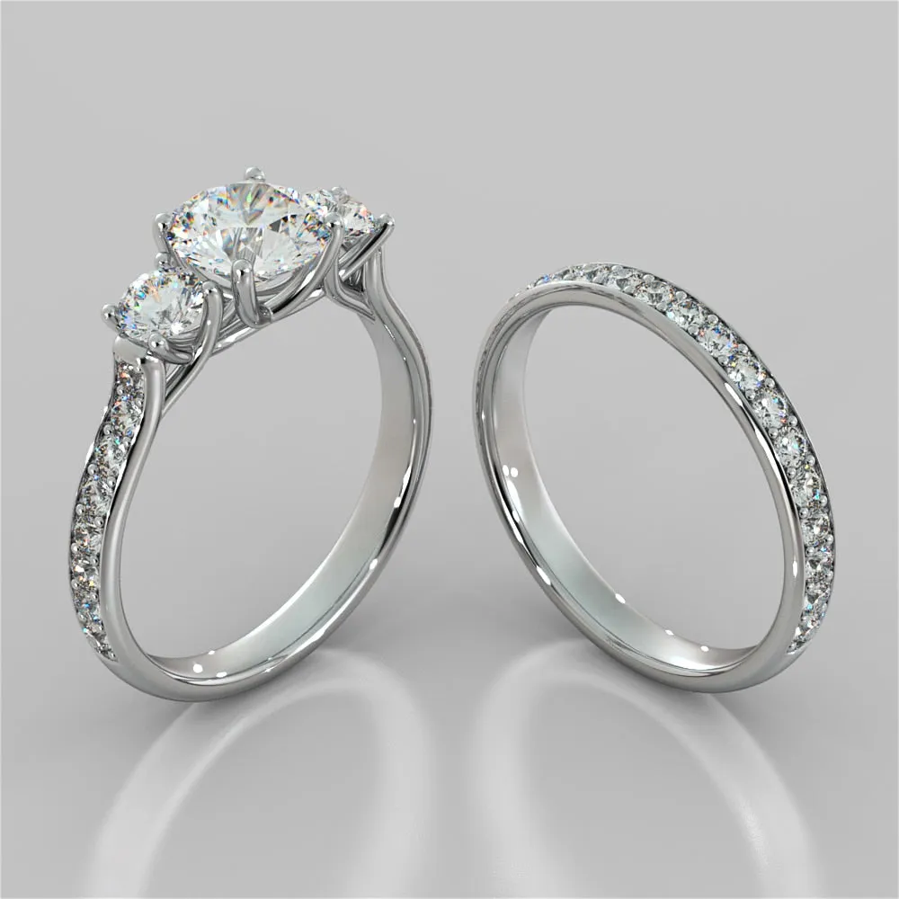 Lab Grown Diamond Round Cut Three Stone Trellis Engagement Ring