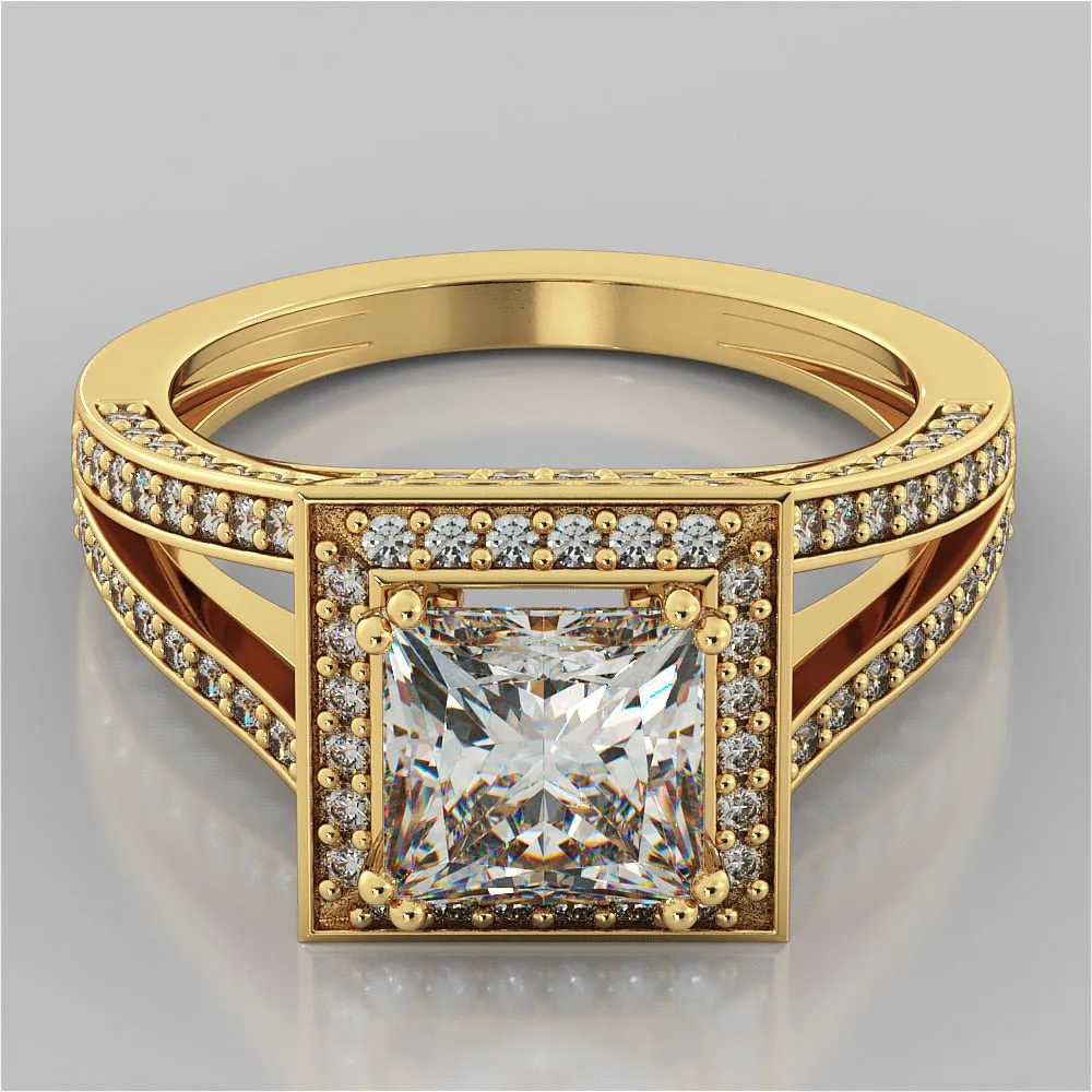 Lab Grown Diamond Split Shank Princess Cut Engagement Ring