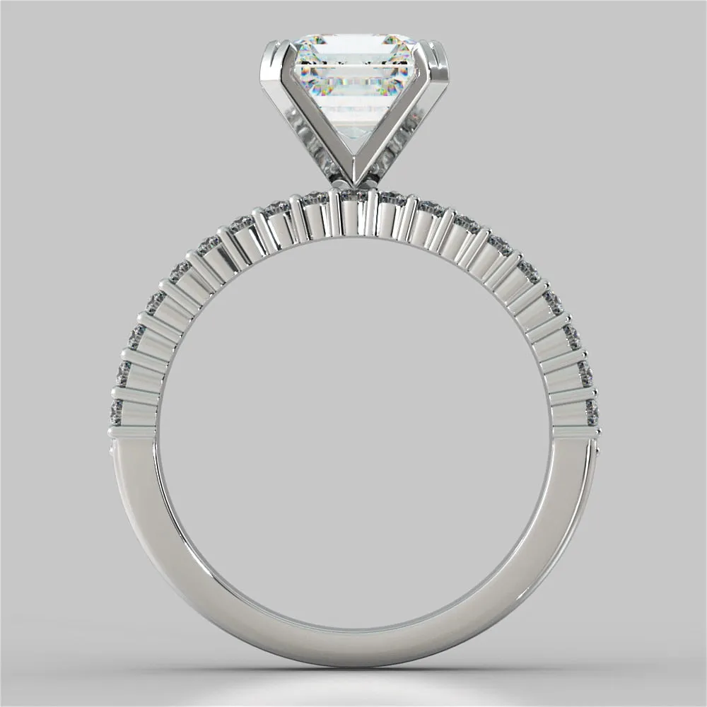 Lab Grown Diamond Three-Row Pavé-Style Asscher Cut Engagement Ring
