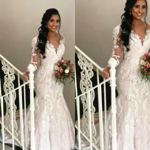 lace applique mermaid wedding dresses for bride 2020 champagne v neck elegant western bridal dress