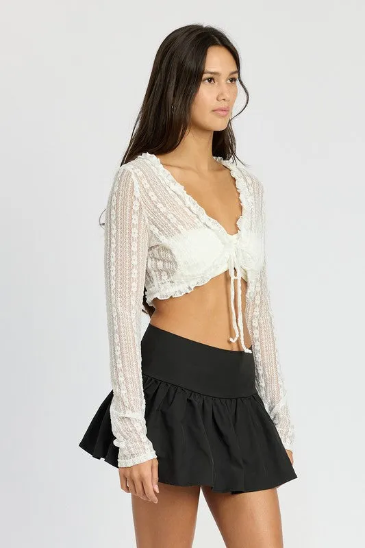 LACE CARDIGAN WITH RUFFLE DETAIL