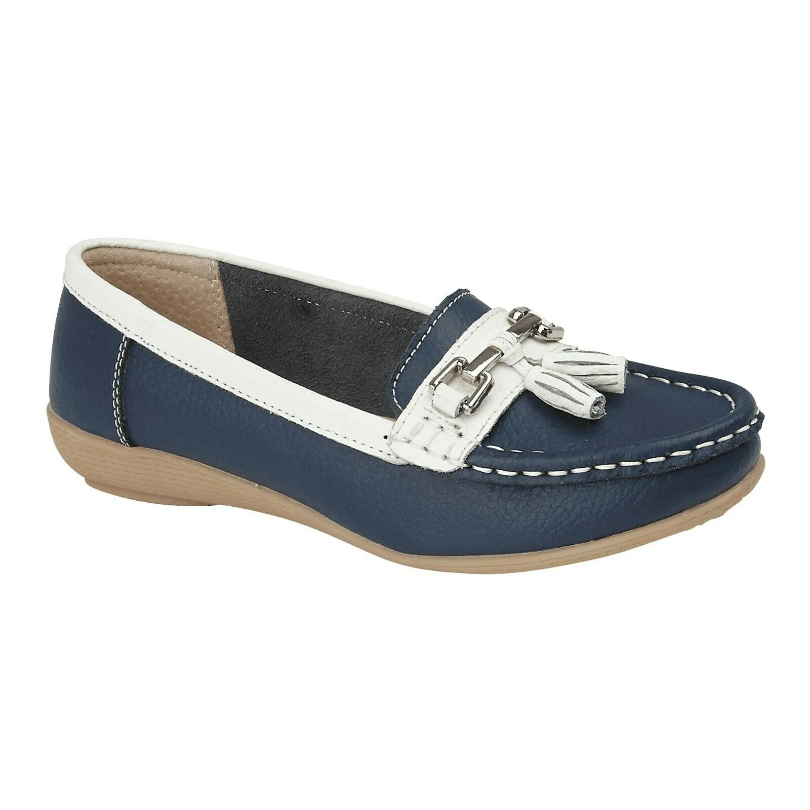 LADIES REAL LEATHER TASSEL SLIP ON MOCCASIN FLAT NAUTICAL BOAT LOAFER SHOES 3-8
