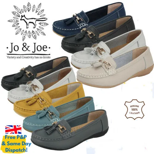 LADIES REAL LEATHER TASSEL SLIP ON MOCCASIN FLAT NAUTICAL BOAT LOAFER SHOES 3-8