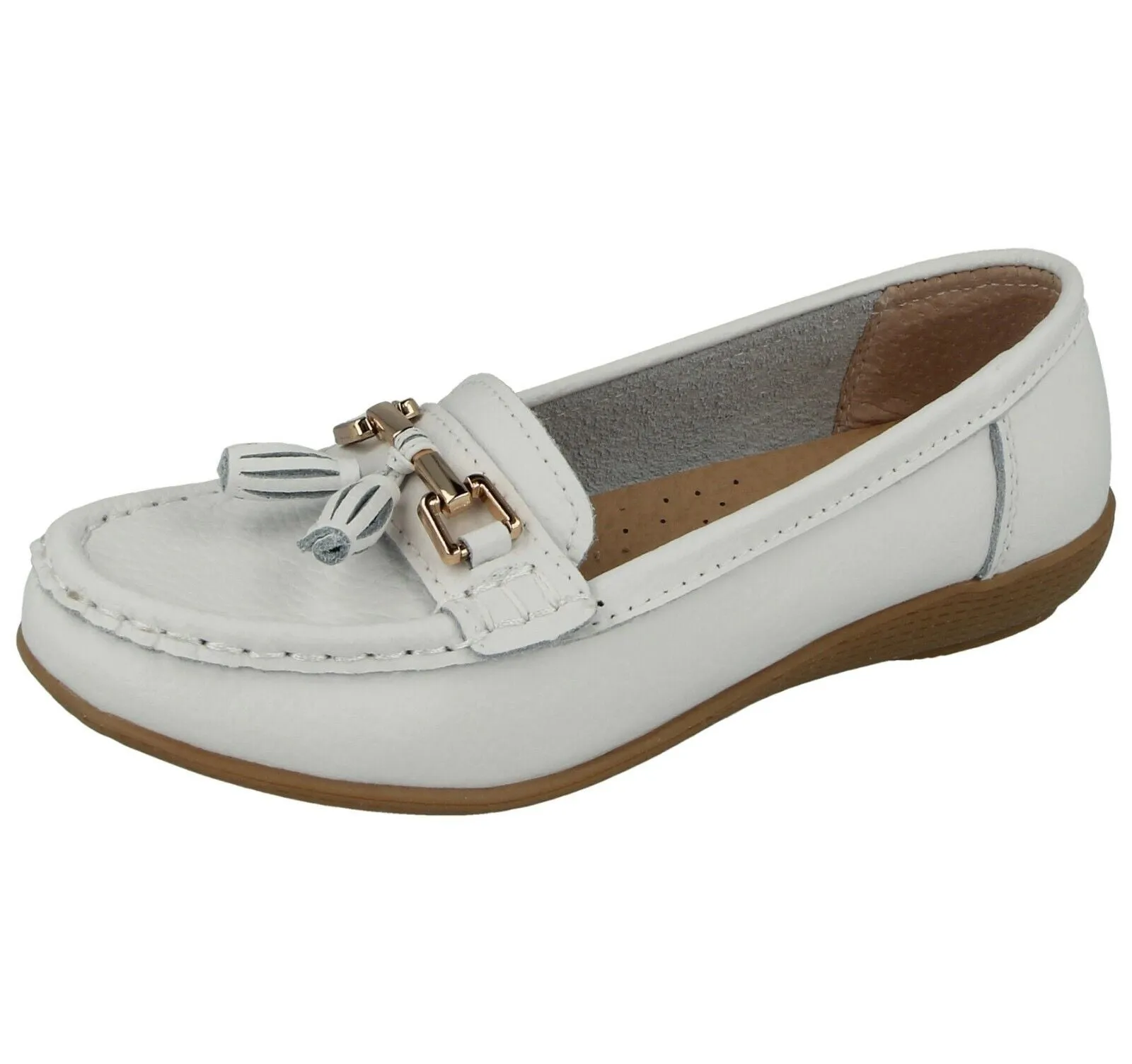 LADIES REAL LEATHER TASSEL SLIP ON MOCCASIN FLAT NAUTICAL BOAT LOAFER SHOES 3-8
