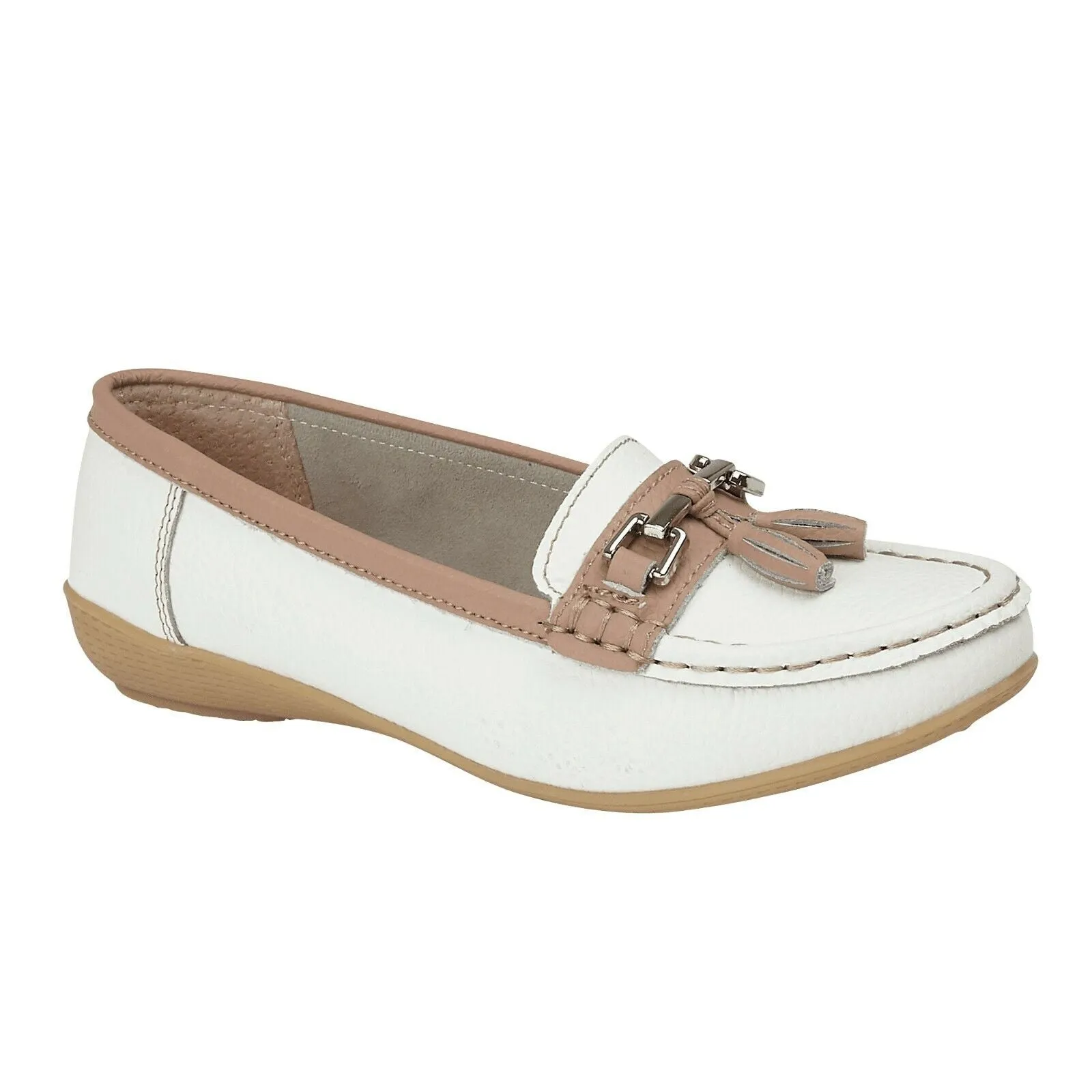 LADIES REAL LEATHER TASSEL SLIP ON MOCCASIN FLAT NAUTICAL BOAT LOAFER SHOES 3-8