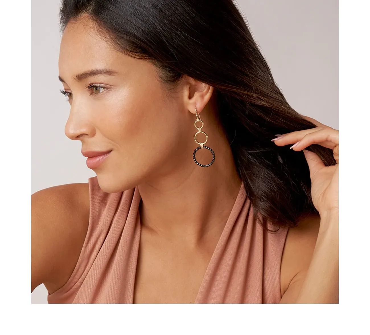 LAGOS Meridian Three Gold and Ceramic Circle Drop Earrings