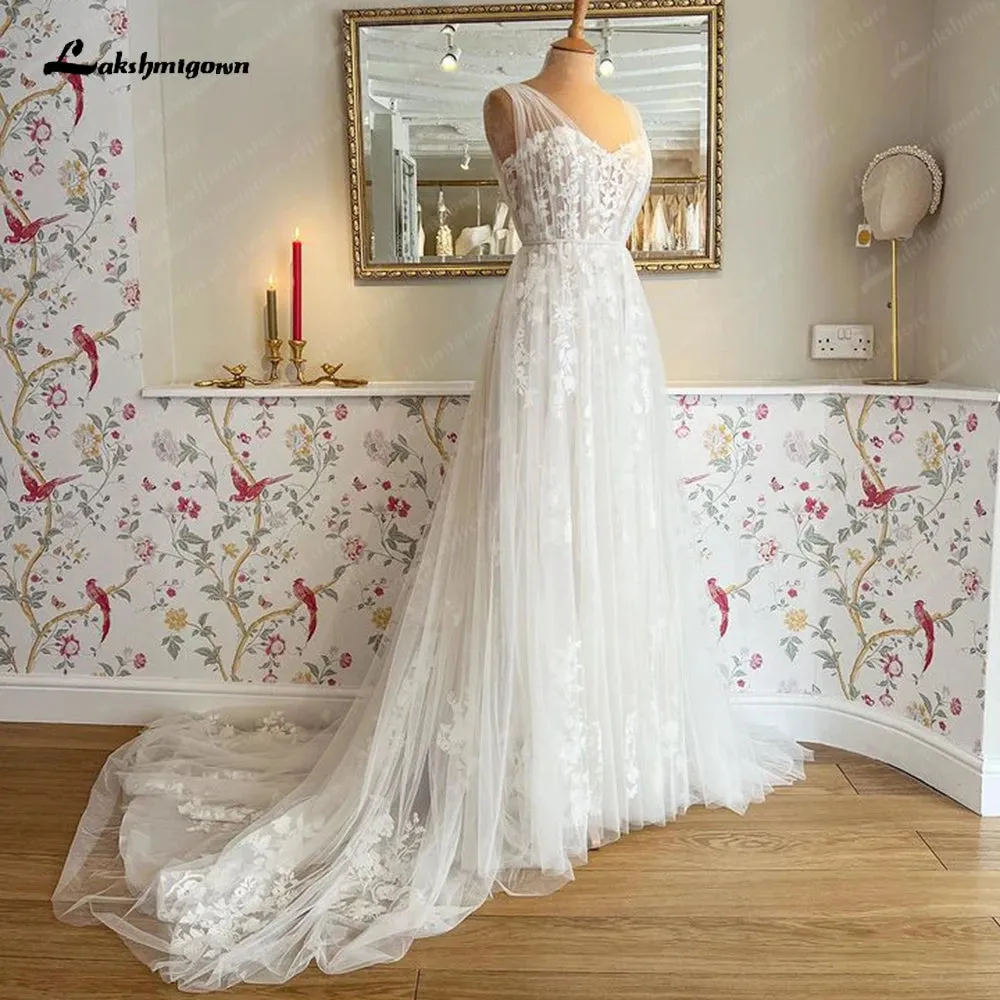 Lakshmigown Princess Boho Wedding Dress Beach 2024 Vintage Lace Appliques Tulle A Line Bridal Gowns