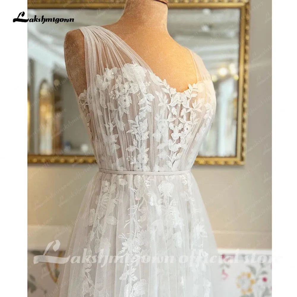 Lakshmigown Princess Boho Wedding Dress Beach 2024 Vintage Lace Appliques Tulle A Line Bridal Gowns