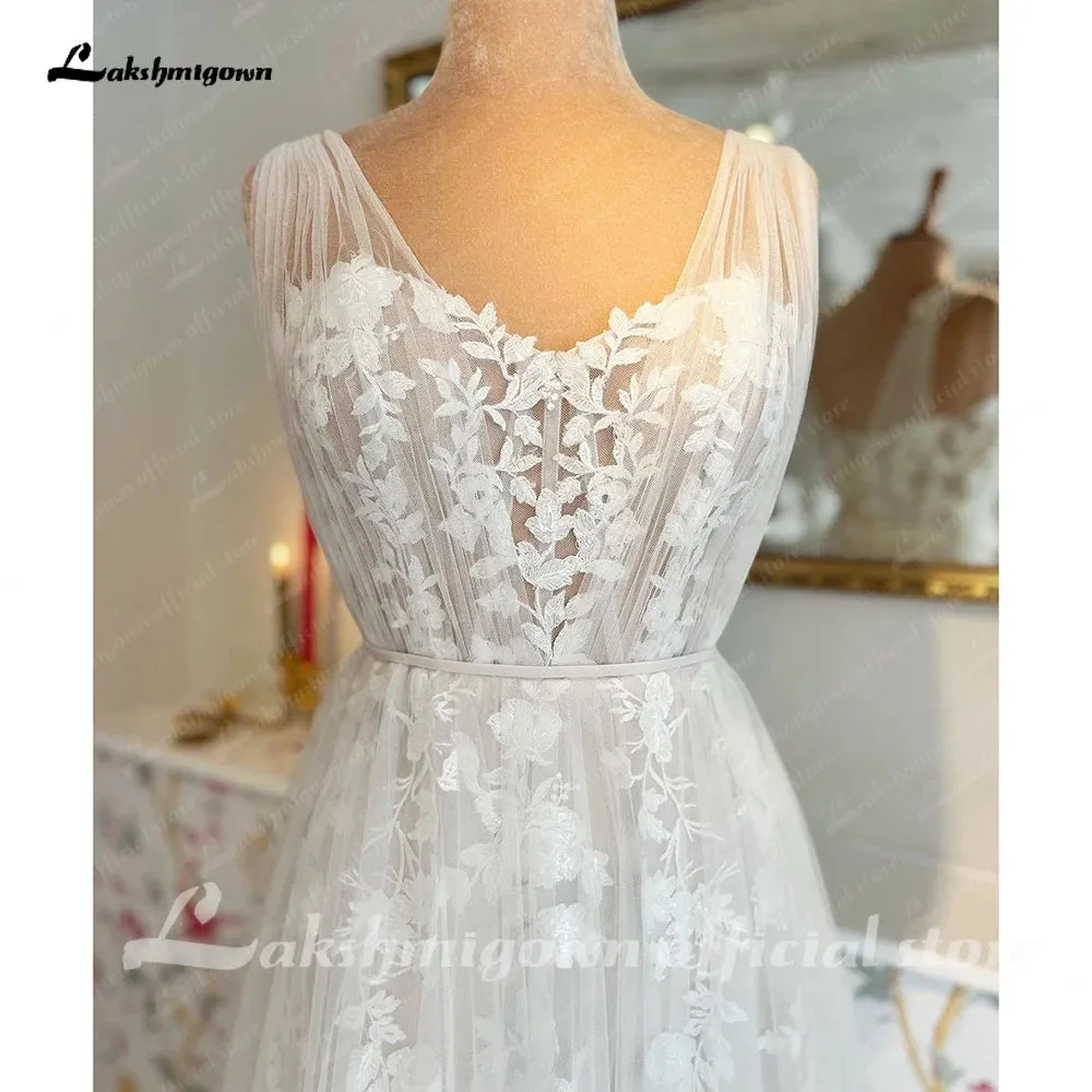 Lakshmigown Princess Boho Wedding Dress Beach 2024 Vintage Lace Appliques Tulle A Line Bridal Gowns