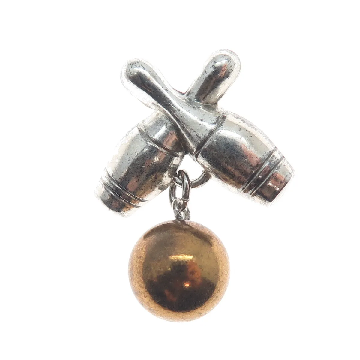 LANG 925 Sterling Silver 2-Tone Vintage Bowling Club Pin Brooch