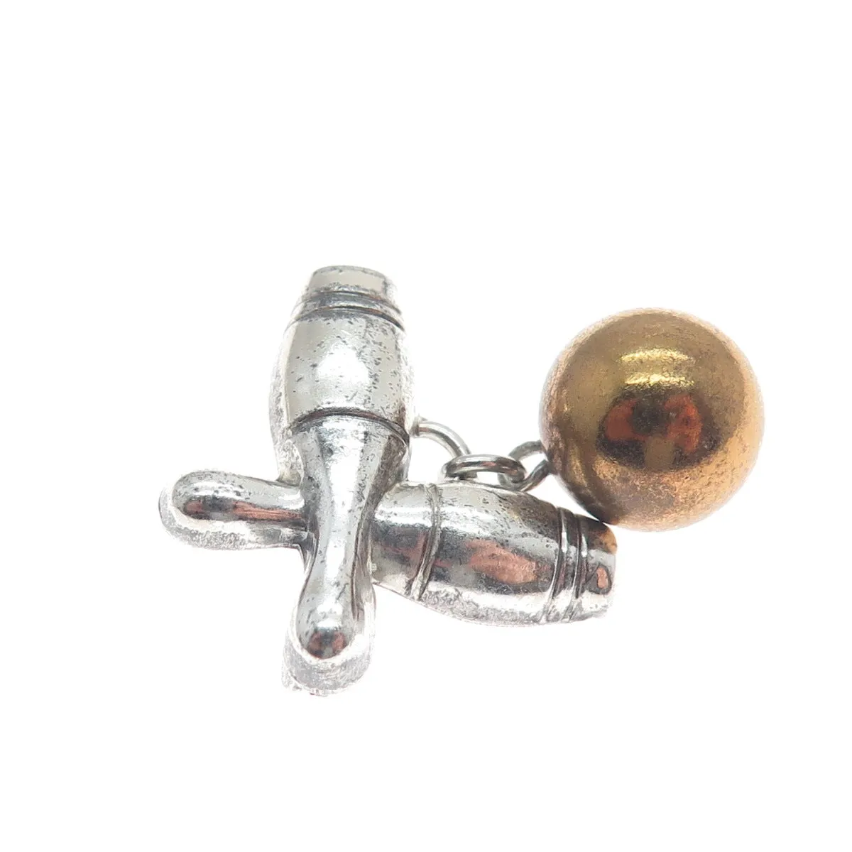 LANG 925 Sterling Silver 2-Tone Vintage Bowling Club Pin Brooch