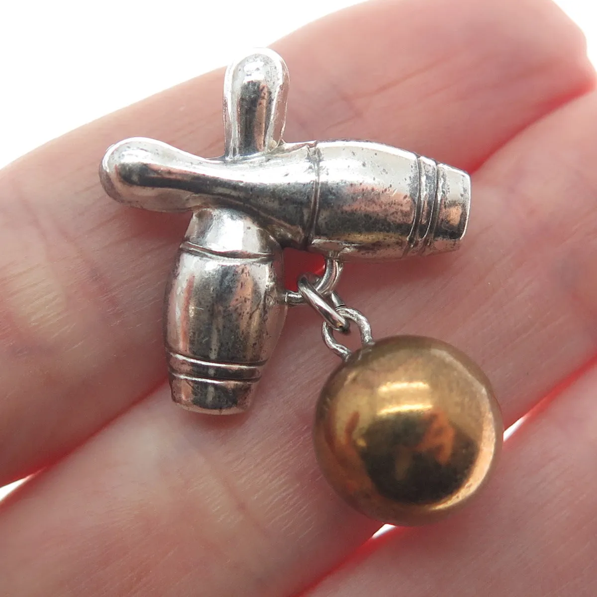 LANG 925 Sterling Silver 2-Tone Vintage Bowling Club Pin Brooch