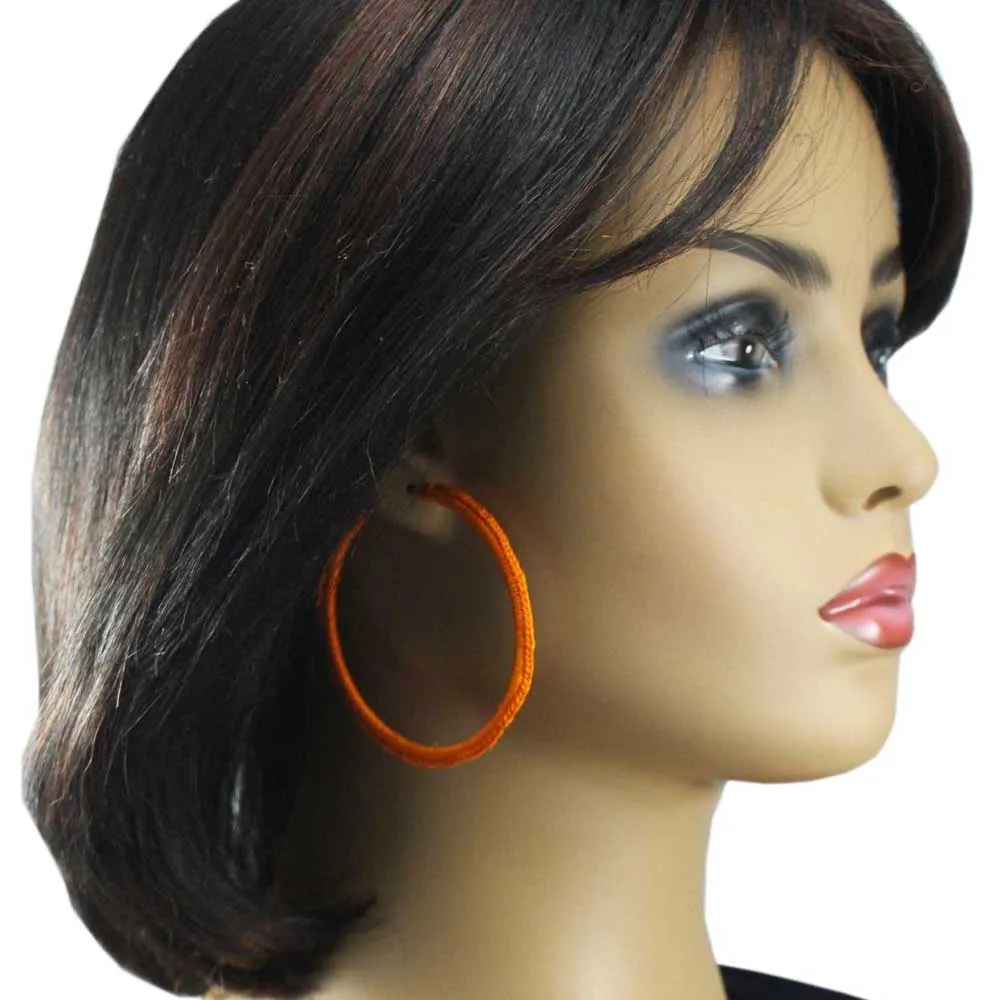 Large Dark Orange Crochet Hoop Pierced Earring - STXE28