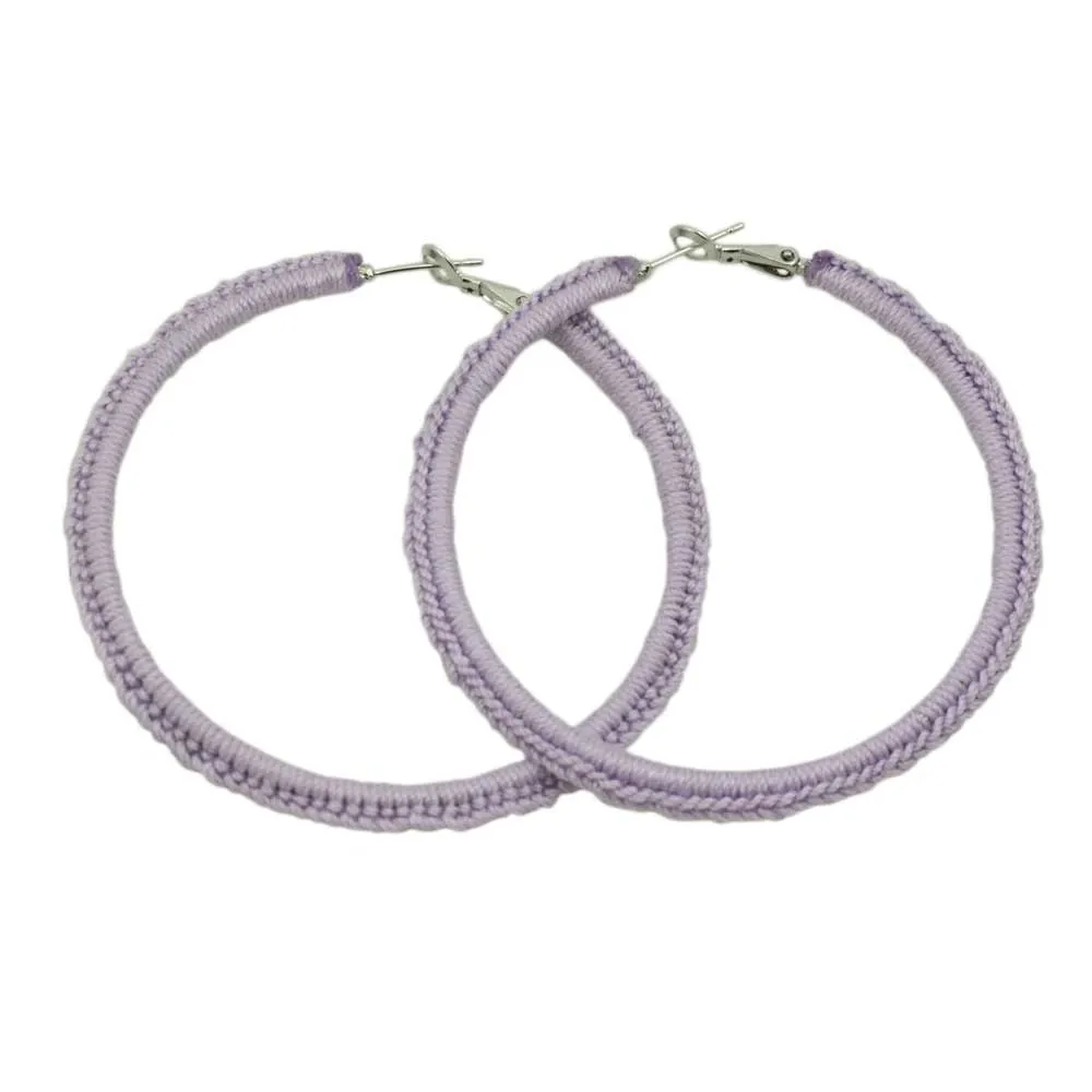 Large Lavender Purple Crochet Hoop Pierced Earring - STXE33